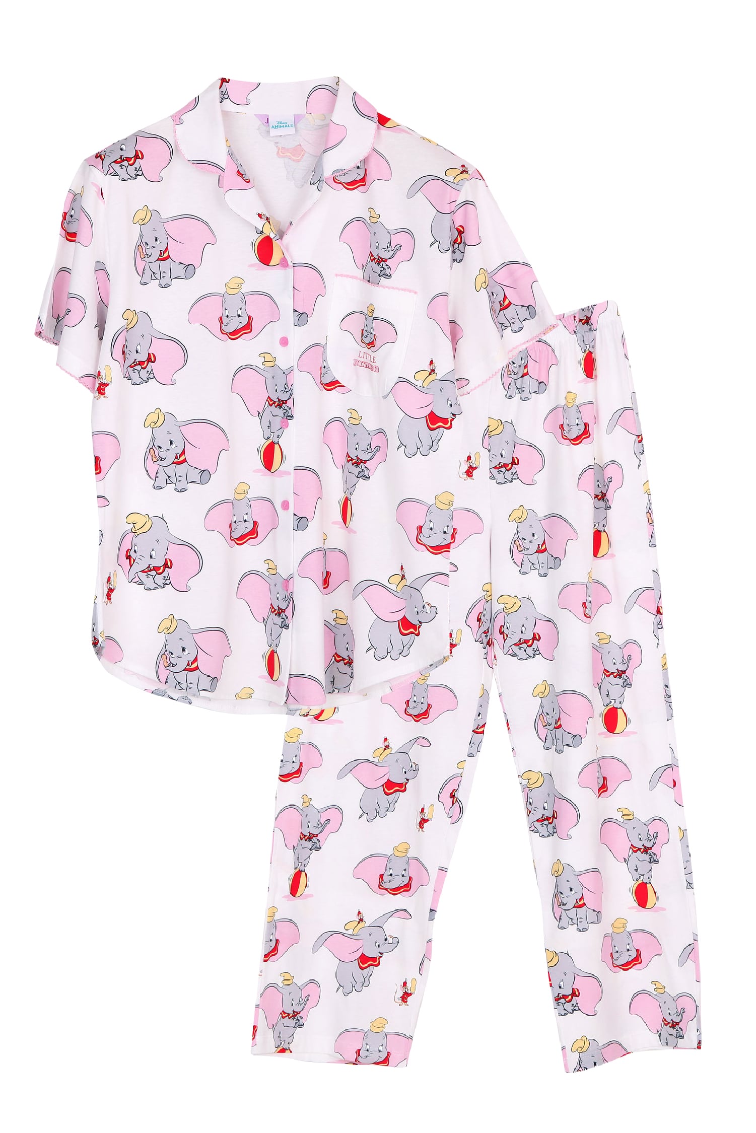ชุดนอนผู้หญิง JOSILINS เซตเสื้อแขนสั้น และกางเกงขายาว Disney Animals : The Little Dumbo สีครีม