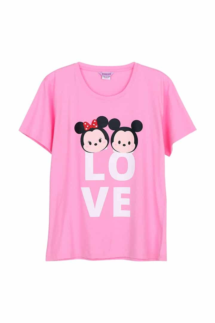 ชุดนอนผู้หญิง JOSILINS เซตเสื้อยืด และกางเกงขาสั้น Tsum Tsum : Loveing Nature Mickey&Minnie สีชมพูเข้ม