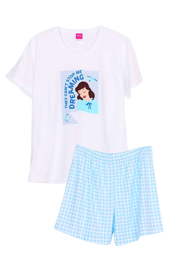 ชุดนอนผู้หญิง JOSILINS เซตเสื้อยืด และกางเกงขาสั้น Disney Princess : meme collection สีมินต์และสีขาว