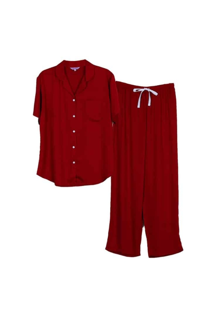 ชุดนอนผู้หญิง JOSILINS เซตแขนสั้นขายาว Bamboo collection: Christmas สีแดงเข้ม