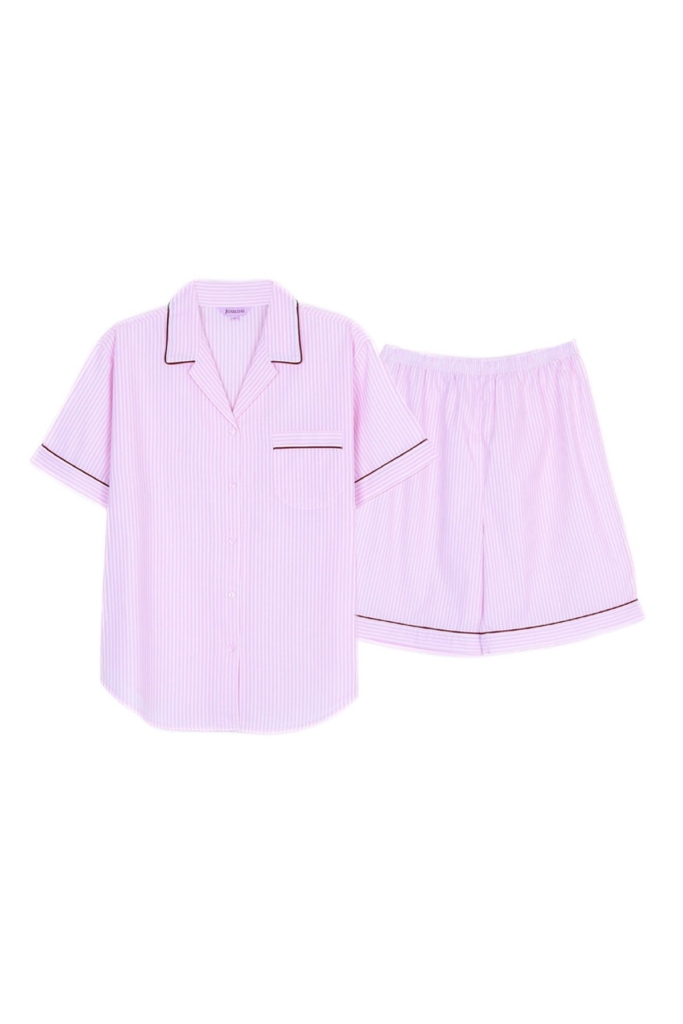 ชุดนอนผู้หญิง JOSILINS เซตแขนสั้นขาสั้น timeless soft striped สีชมพูอ่อน