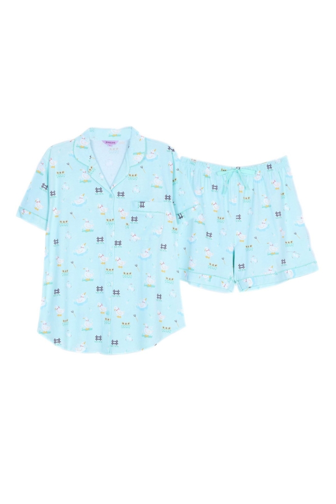 ชุดนอนผู้หญิง JOSILINS เซตแขนสั้นขาสั้น Animal collection: Little duck สีเขียวอ่อน