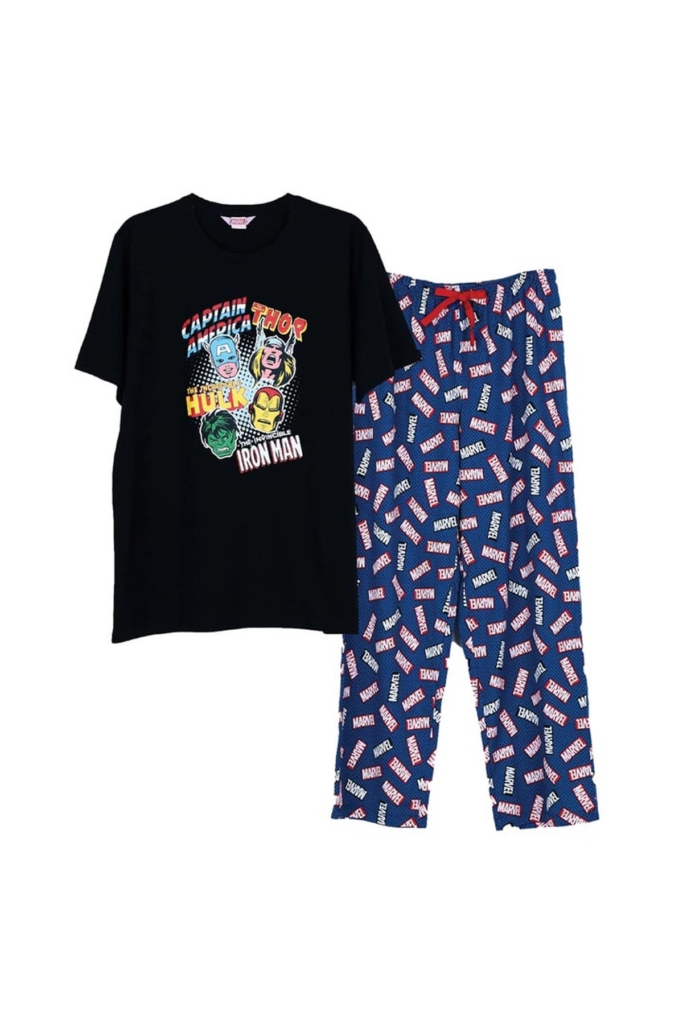 ชุดนอนผู้หญิง JOSILINS เซตเสื้อยืดขายาว Marvel Comic Redbox สีดำ