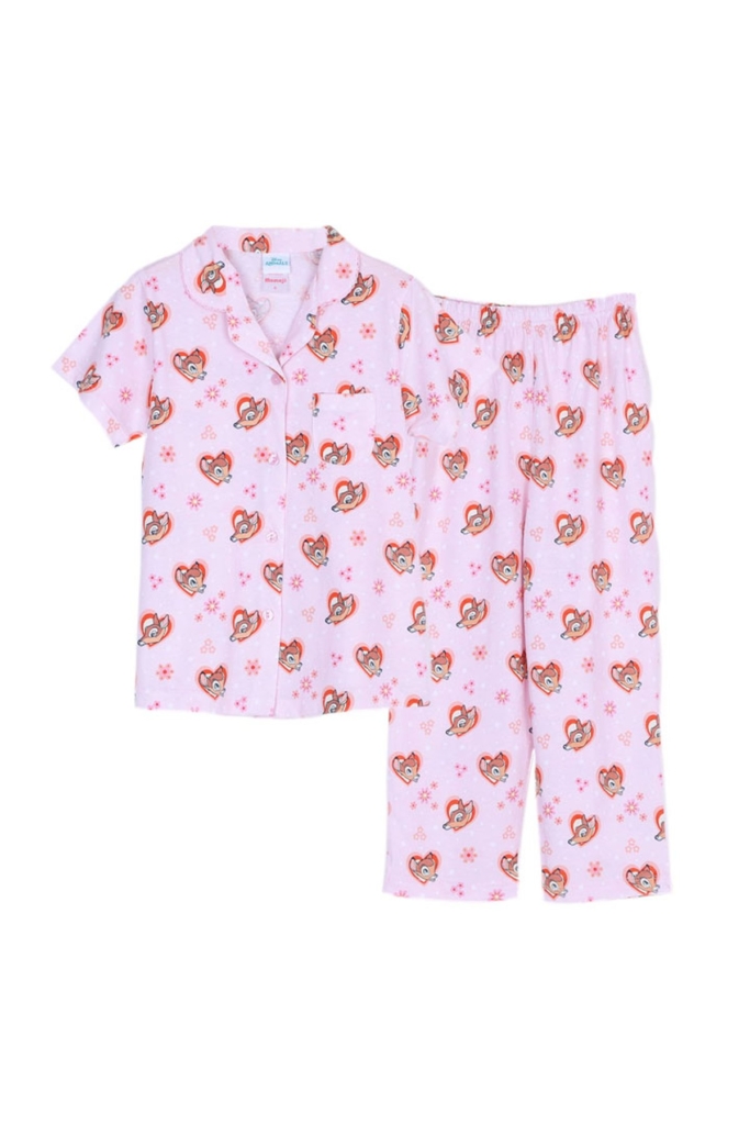 ชุดนอนเด็ก MOMOJI เซตแขนสั้นขายาว Bambi and sweet little one สีโอรส