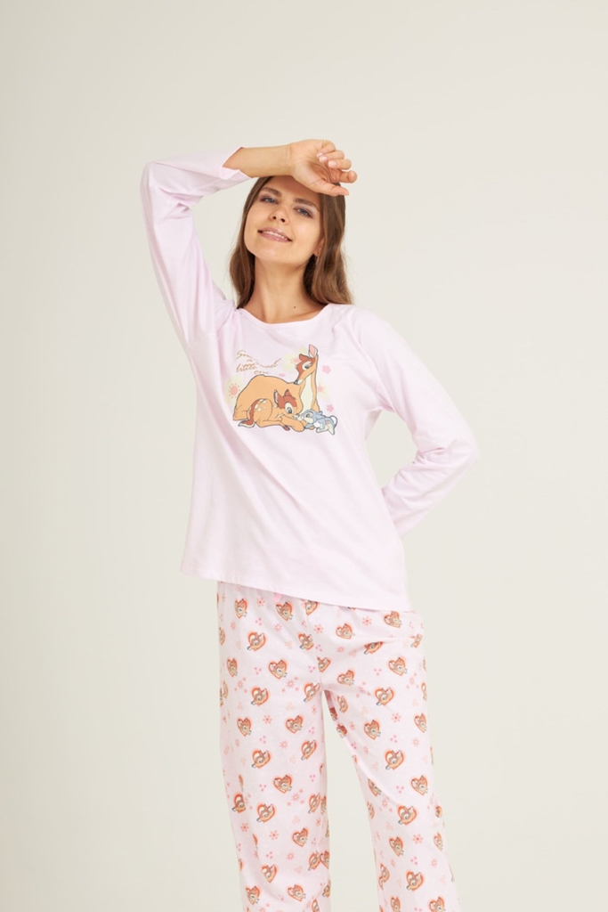 ชุดนอนผู้หญิง JOSILINS เซตแขนยาวขายาว Bambi and sweet little one สีโอรส