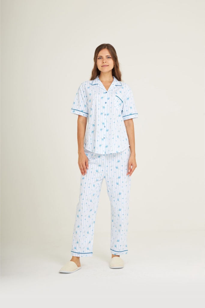 ชุดนอนผู้หญิง JOSILINS เซตแขนสั้นขายาว Nemophila Collection สีฟ้า