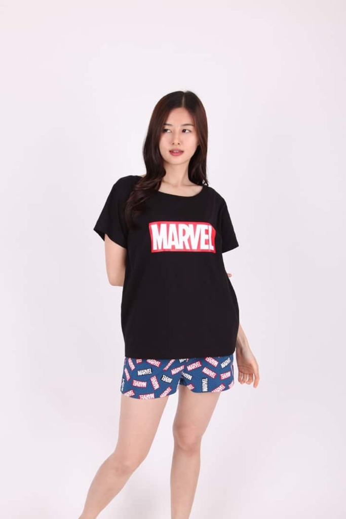 ชุดนอนผู้หญิง JOSILINS เซตเสื้อยืดขาสั้น Marvel Red-box สีดำ