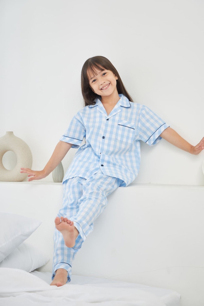 ชุดนอนเด็ก MOMOJI เซตแขนยาวขายาว SKYBLUE Woven สีฟ้า