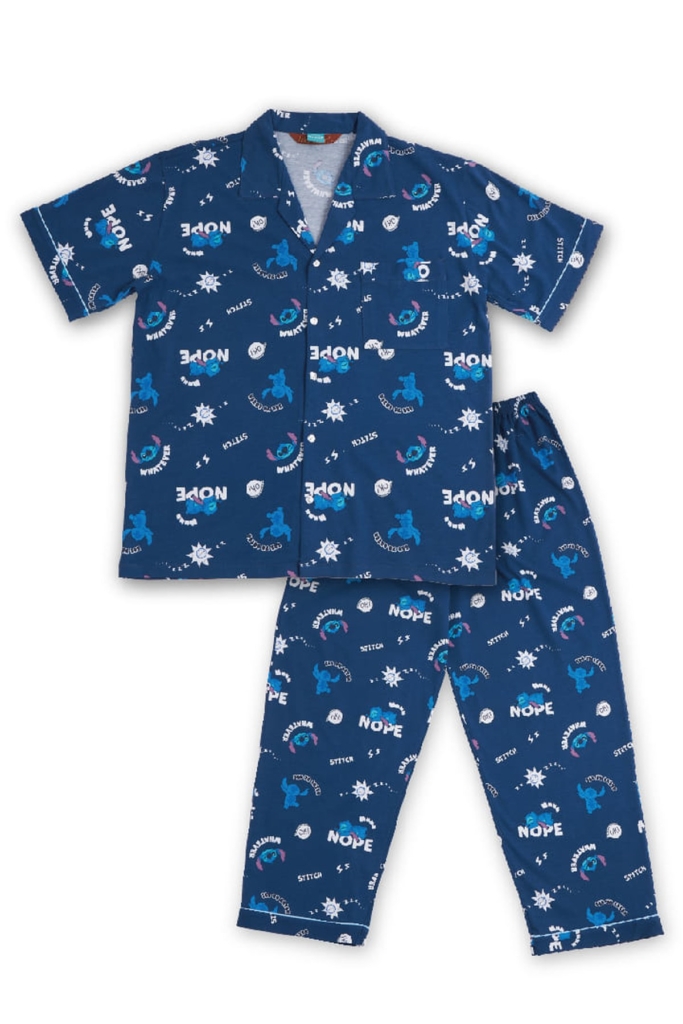 ชุดนอนผู้ชาย ANKER STUBERT เซตแขนสั้นขายาว Stitch : Just chill สีกรม