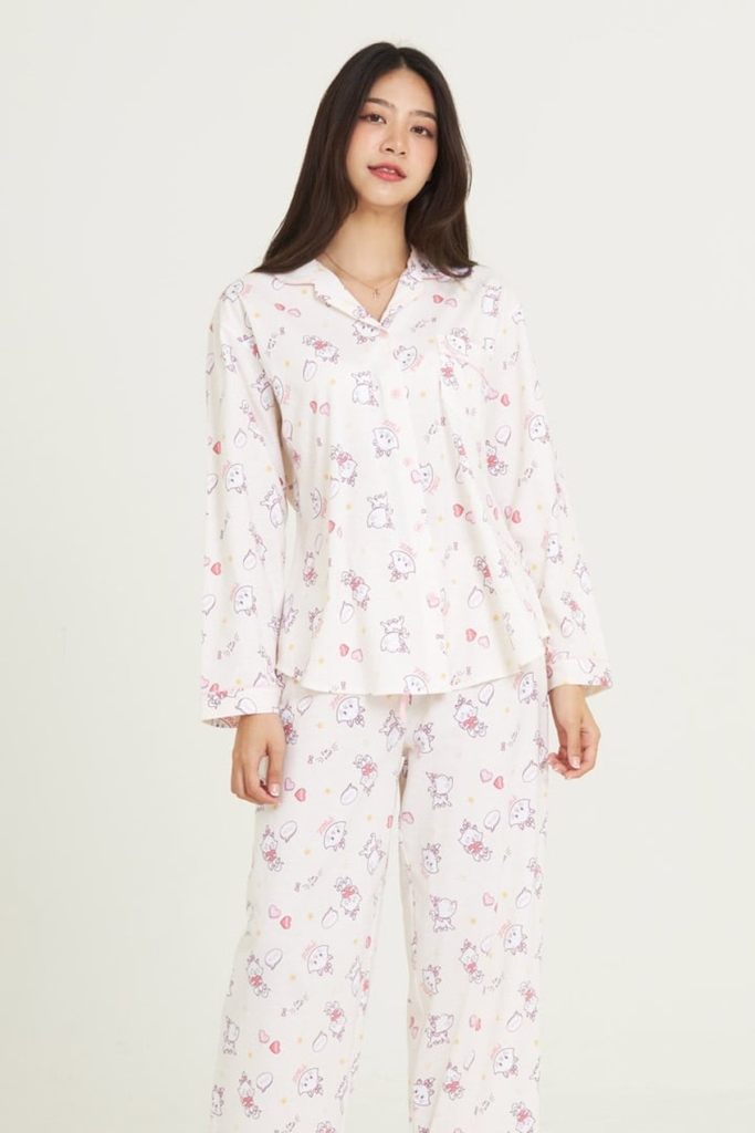 ชุดนอนผู้หญิง JOSILINS เซตแขนยาวขายาว Marie Purfect in Every Way สีครีม