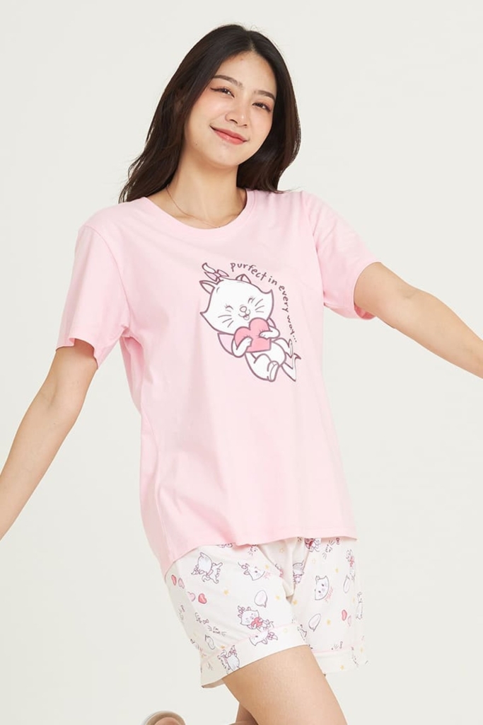 ชุดนอนผู้หญิง JOSILINS เซตเสื้อยืดขาสั้น Marie Purfect in Every Way สีโอรส