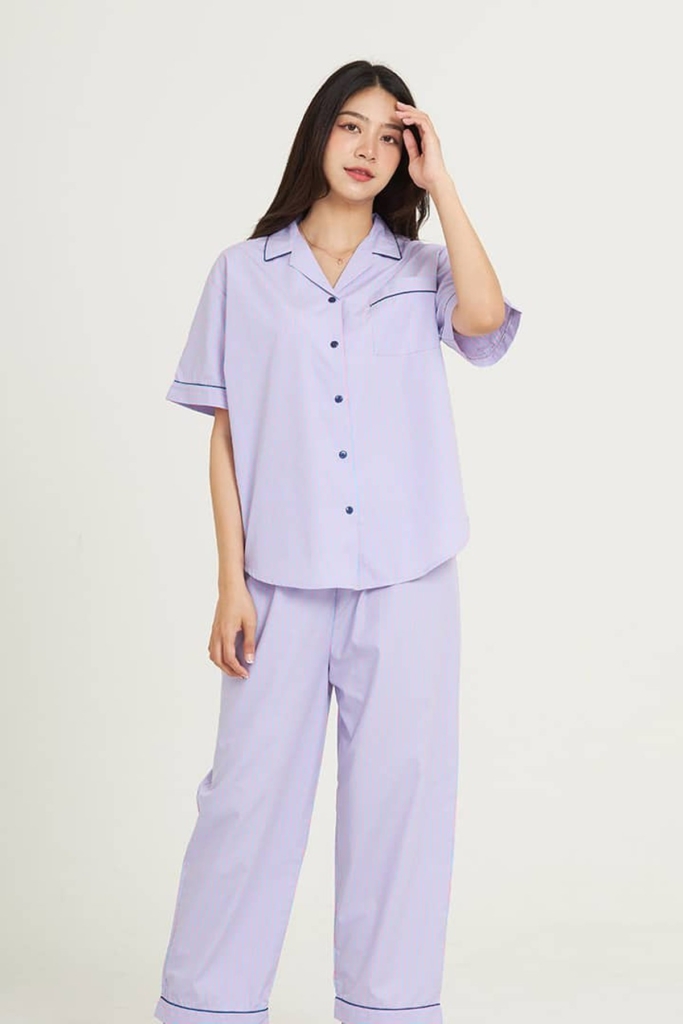 ชุดนอนผู้หญิง JOSILINS เซตแขนสั้นขายาว Magic Night สีฟ้า