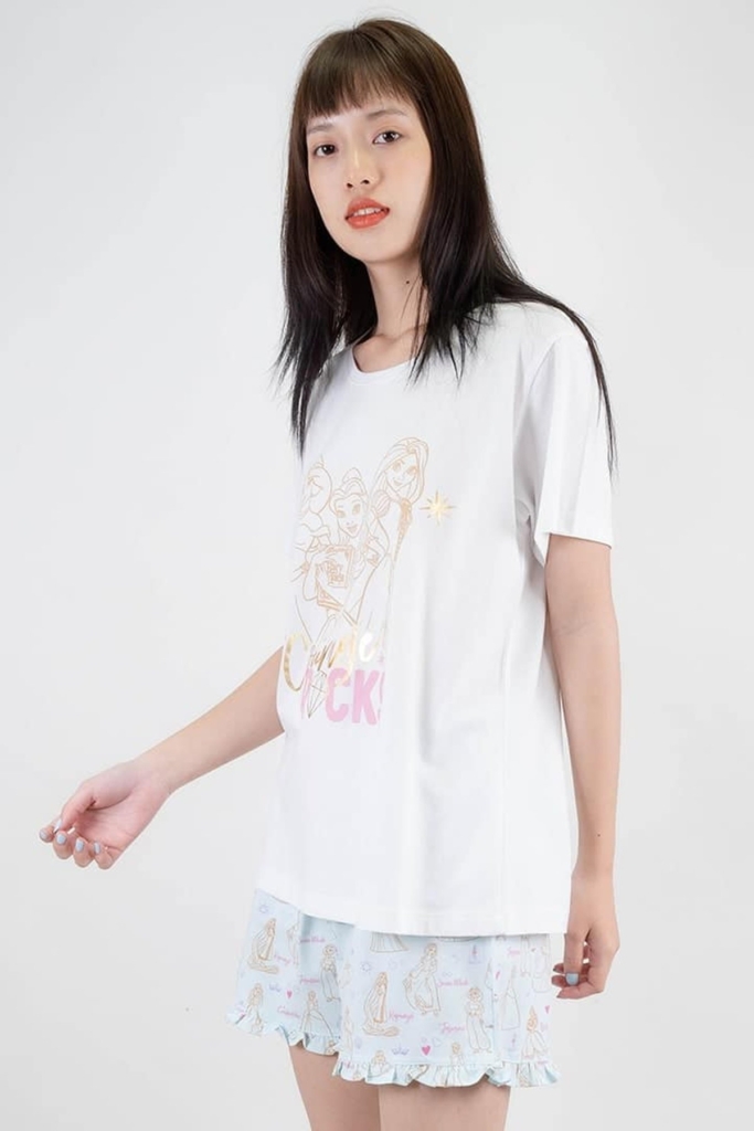 ชุดนอนผู้หญิง JOSILINS เซตเสื้อยืดขาสั้น Disney Ultimate Princess สีขาว