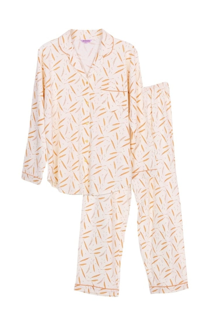 ชุดนอนผู้หญิง JOSILINS เซตแขนยาวขายาว Ears of Rice สีเหลืองอ่อน