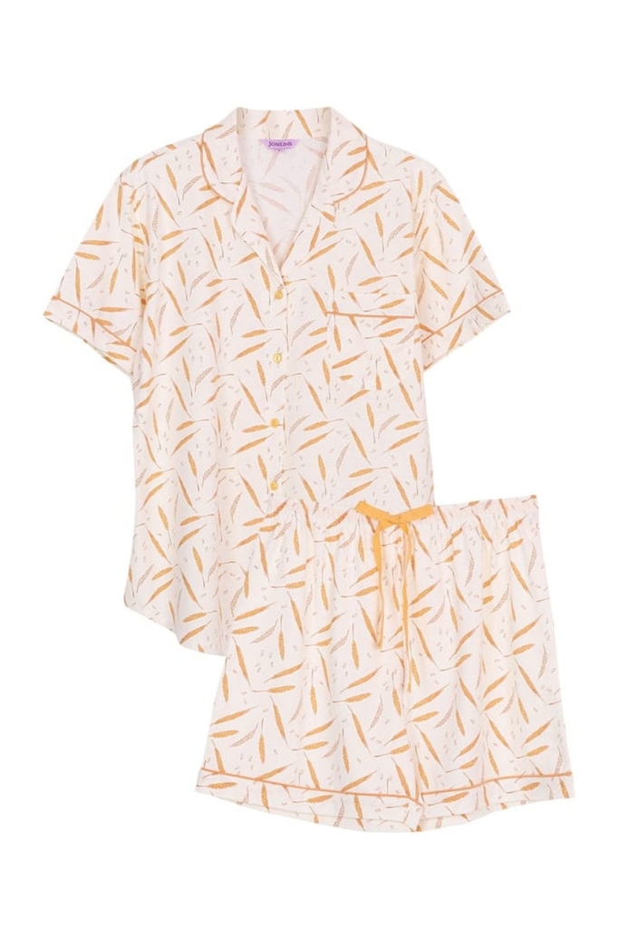 ชุดนอนผู้หญิง JOSILINS เซตแขนสั้นขาสั้น Ears of Rice สีเหลืองอ่อน