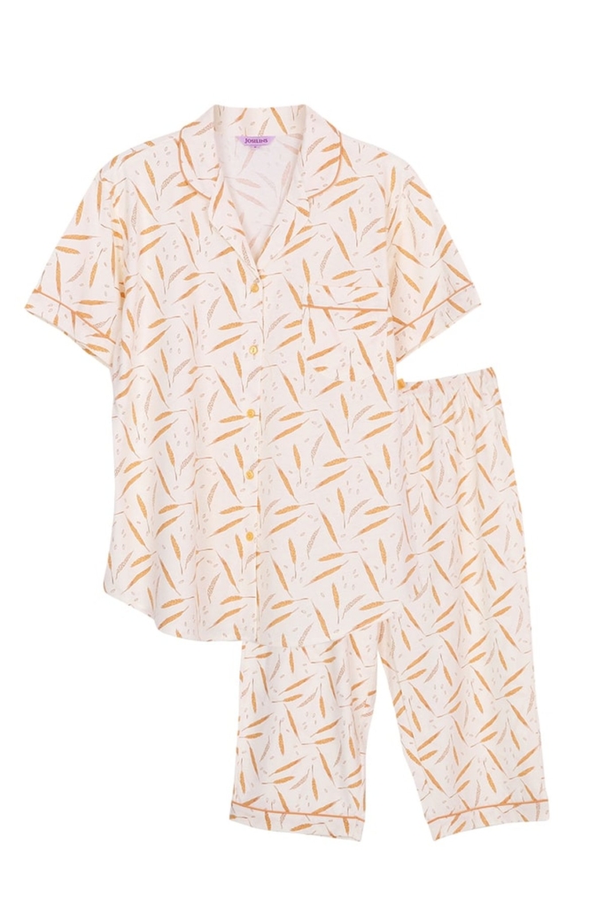 ชุดนอนผู้หญิง JOSILINS เซตแขนสั้นขาสี่ส่วน Ears of Rice สีเหลืองอ่อน