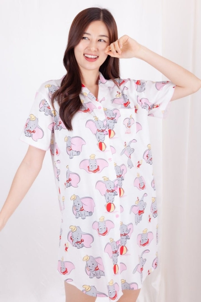 ชุดนอนผู้หญิง JOSILINS เดรสสั้น Disney Animals : The Little Dumbo สีครีม