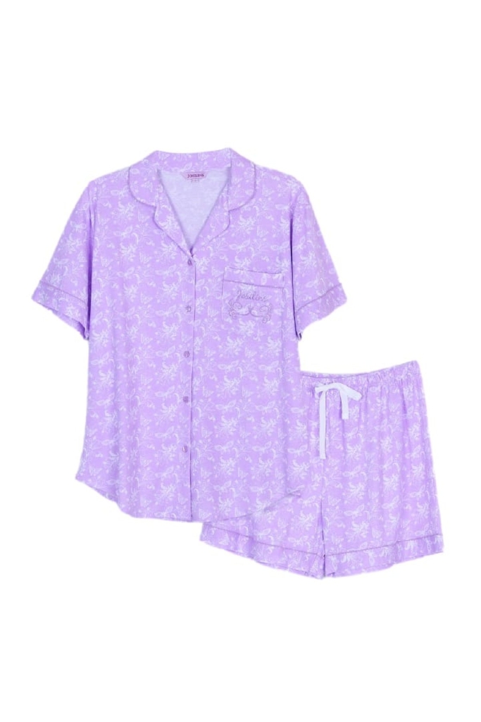 ชุดนอนผู้หญิง JOSILINS เซตแขนสั้นขาสั้น Butterflies สีม่วงเข้ม