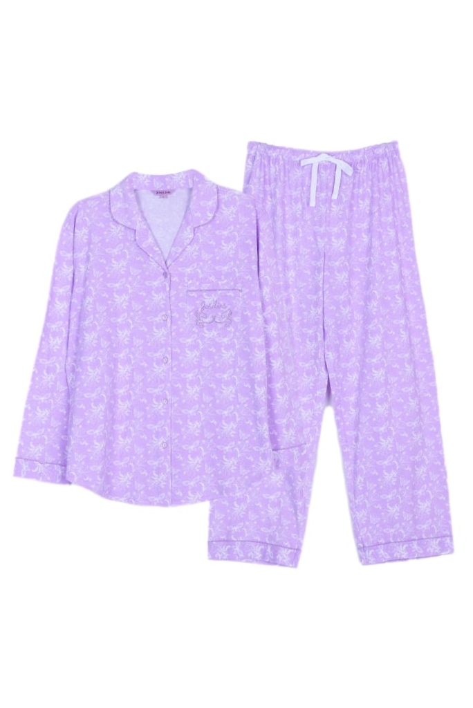 ชุดนอนผู้หญิง JOSILINS เซตแขนยาวขายาว Butterflies สีม่วงเข้ม