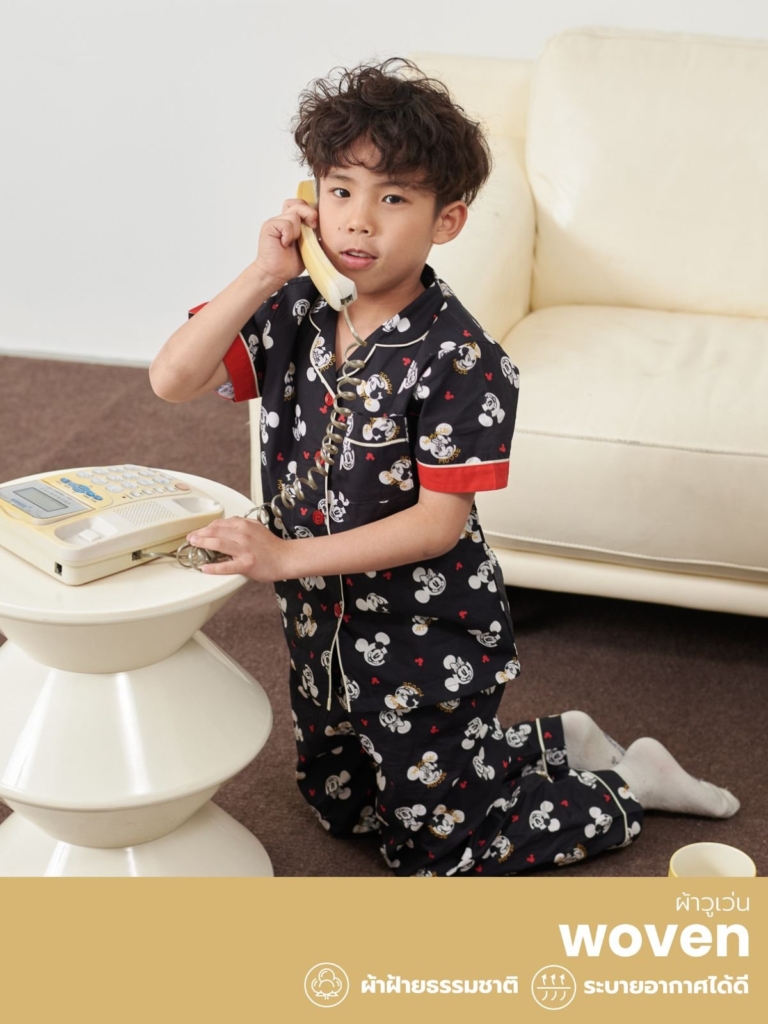 Josilins ชุดนอน เด็ก ลิขสิทธิ์ ดิสนีย์ Disney Mickey คอลเลคชัน Mickey Dot ผ้าวูเว่น